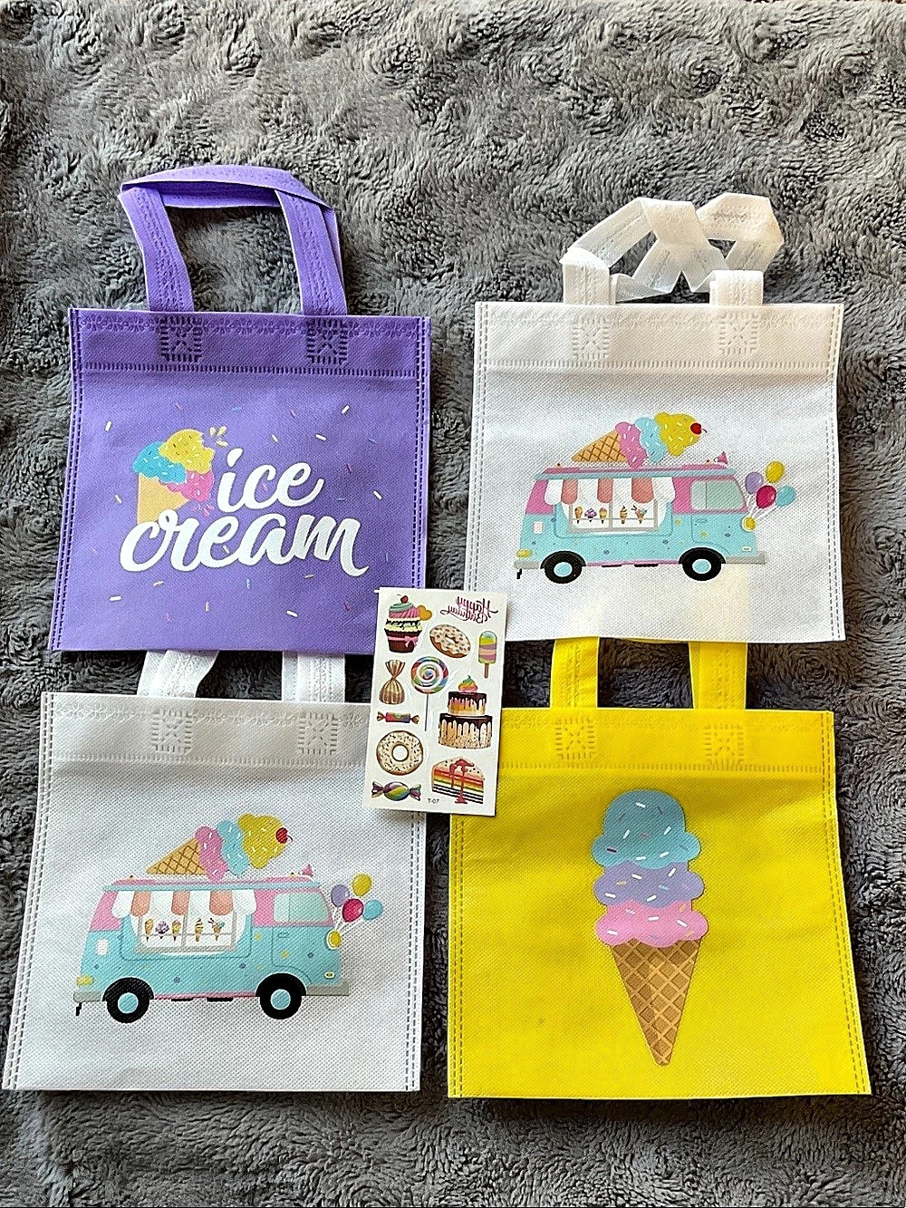 Ice Cream Tote Bag Set of 4 With ice cream Tattoos for kids